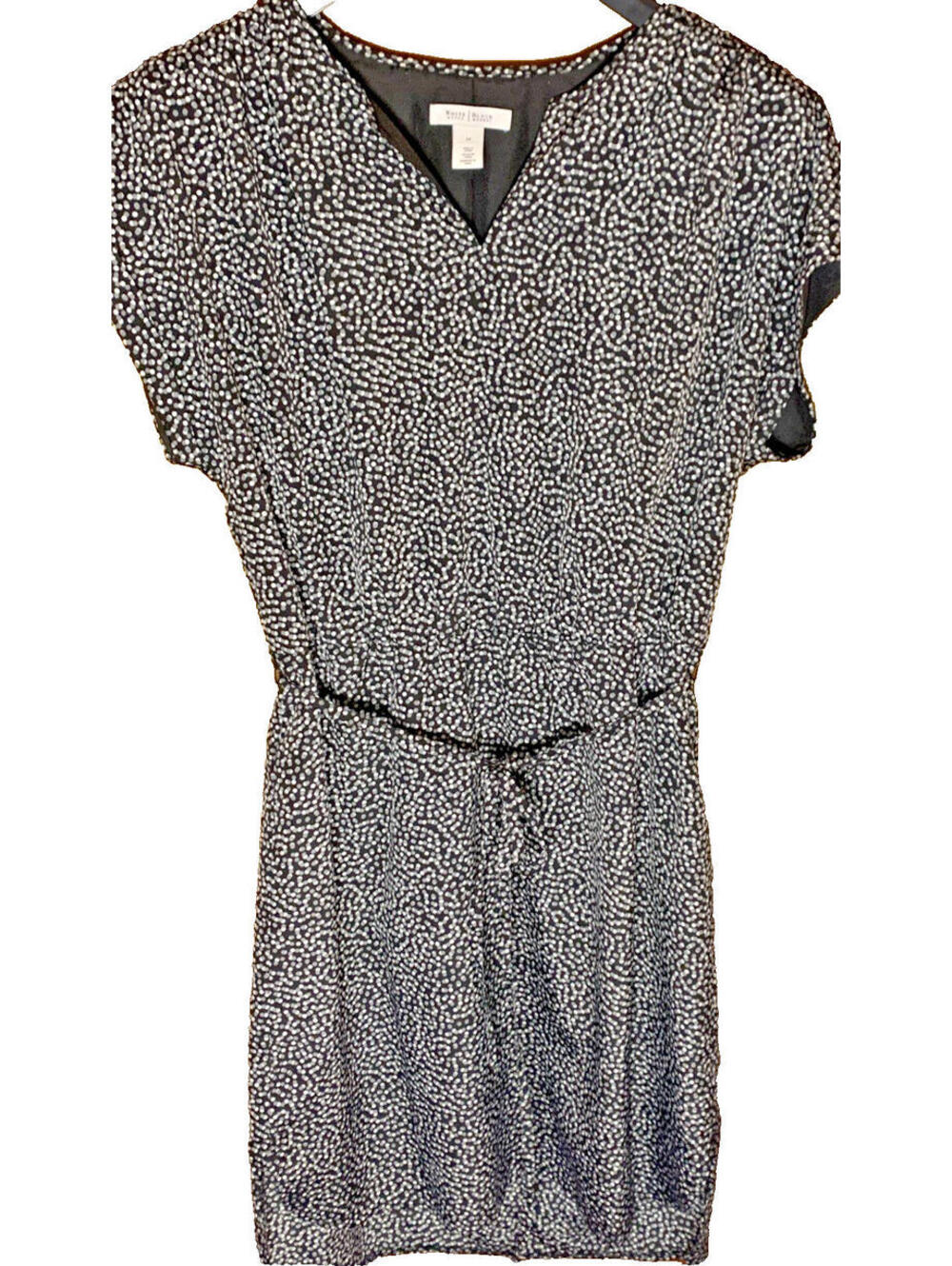 White House Black Market Short Sleeve V neck Shirt Dress With Tie Belt Size 14